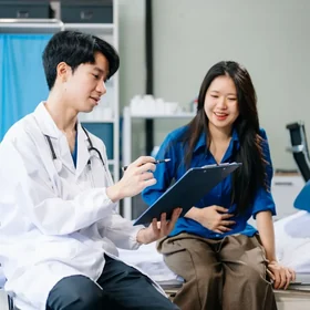 A doctor discussing treatment with a patient