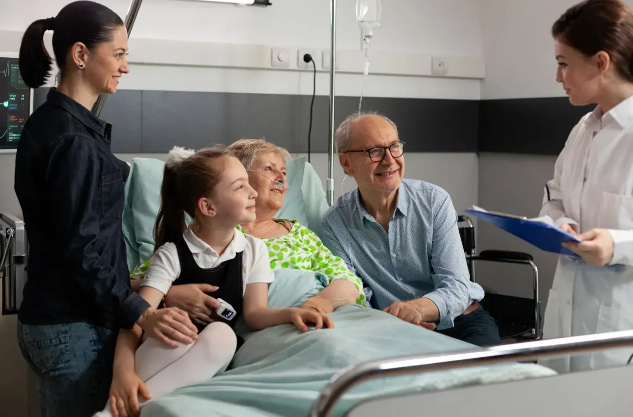 A physician discussing symptoms with a patient