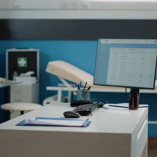 A consulting room with medical equipment